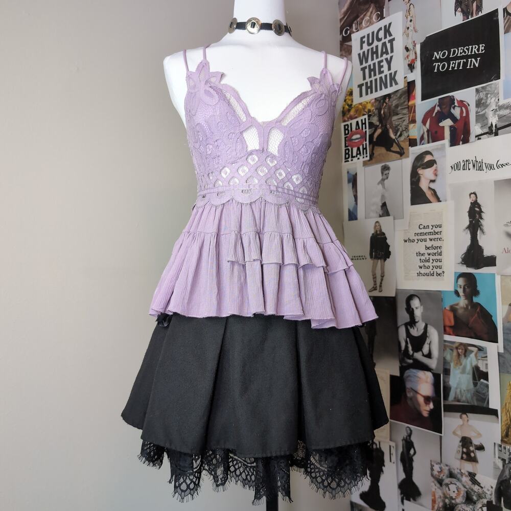 Lace Bodice Feminine Tiered Ruffle Cami